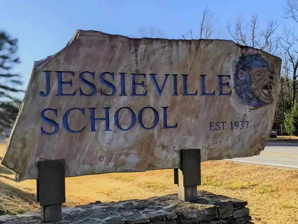The Jessieville School sign. The Jessieville Wellness Center from Healthy Connections.